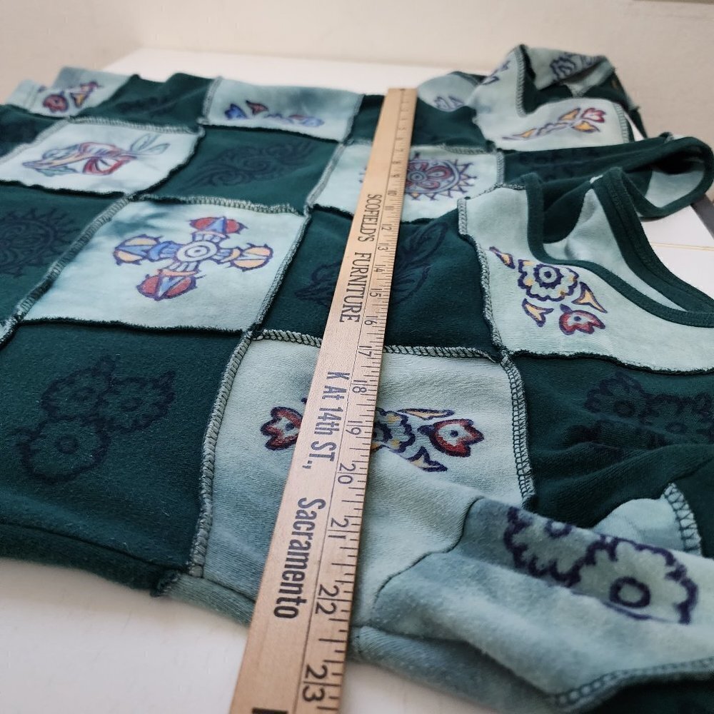 Vintage Y2K Lizzie Mcguire Inspired Patchwork Long Sleeve Boxy Crop Top X-Large - Picture 13 of 15